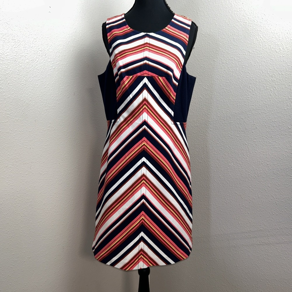 NWT Trina Turk Dress Women's 10 Multi Chevron Striped Hidden Zipper Sleeveless
